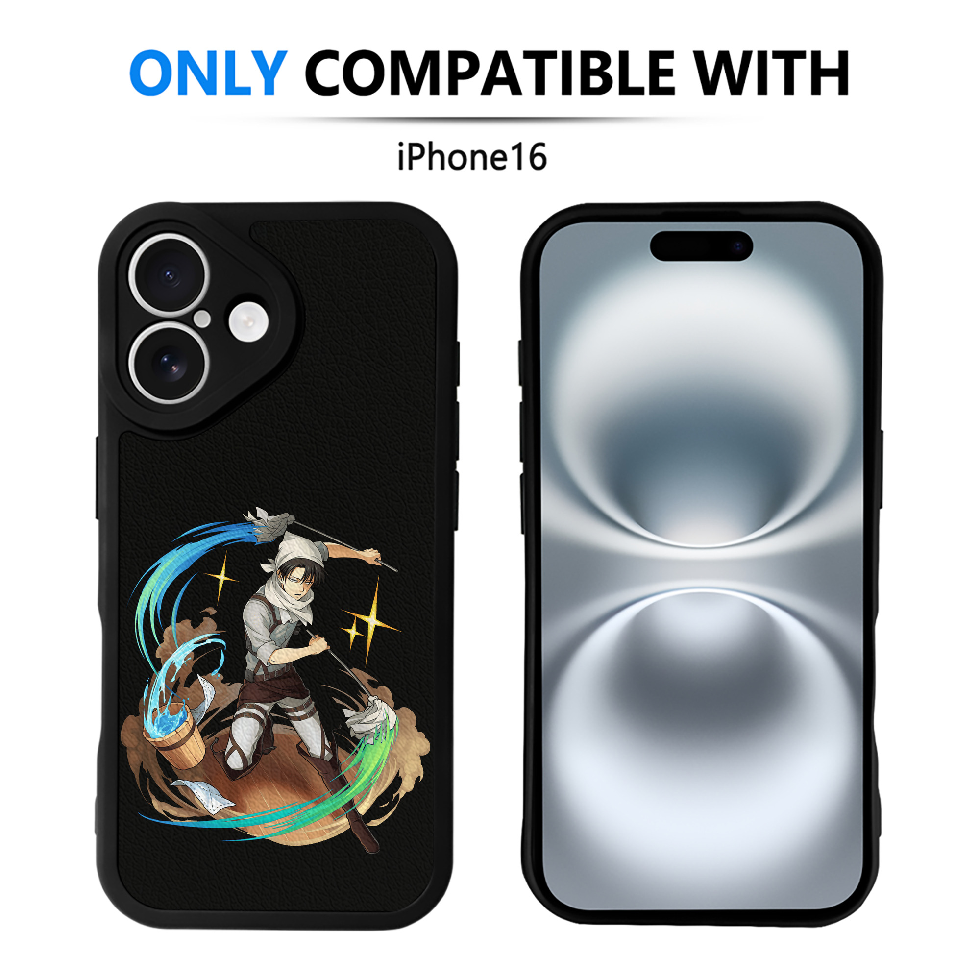 （画像用） 進撃の巨人 リヴァイ·アッカーマン Attack on Titan Levi Ackerman 【iPhone 16シリーズ対応】シリコンスマホケース（レザー調） 材質：シリコン
